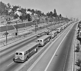 Pacific Electric bus caravan, 1953