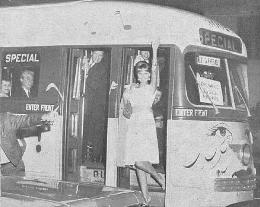 Miss Press Club alighting from Teardrop Trolley