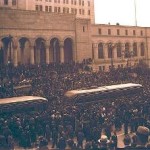 Crowds swarm the unveiling of Los Angeles Railway's new PCC Streetcars, March 1937 (Click to enlarge)